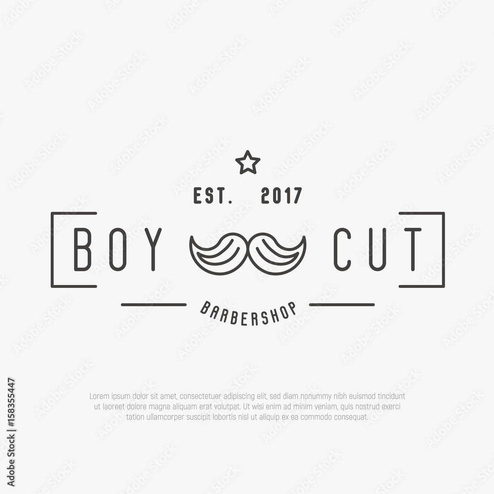 Fototapeta premium Hipster logo for barber shop with mustache. Minimalistic thin line vector illustration.