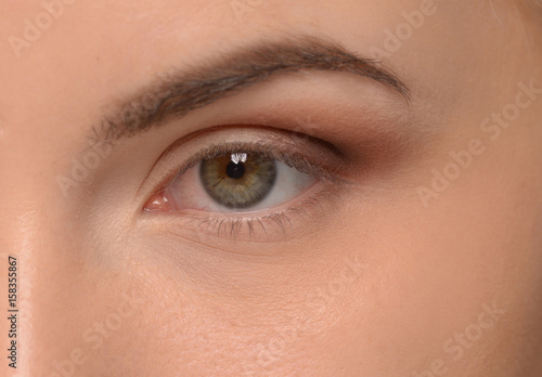 Closeup of beautiful woman eye with makeup
