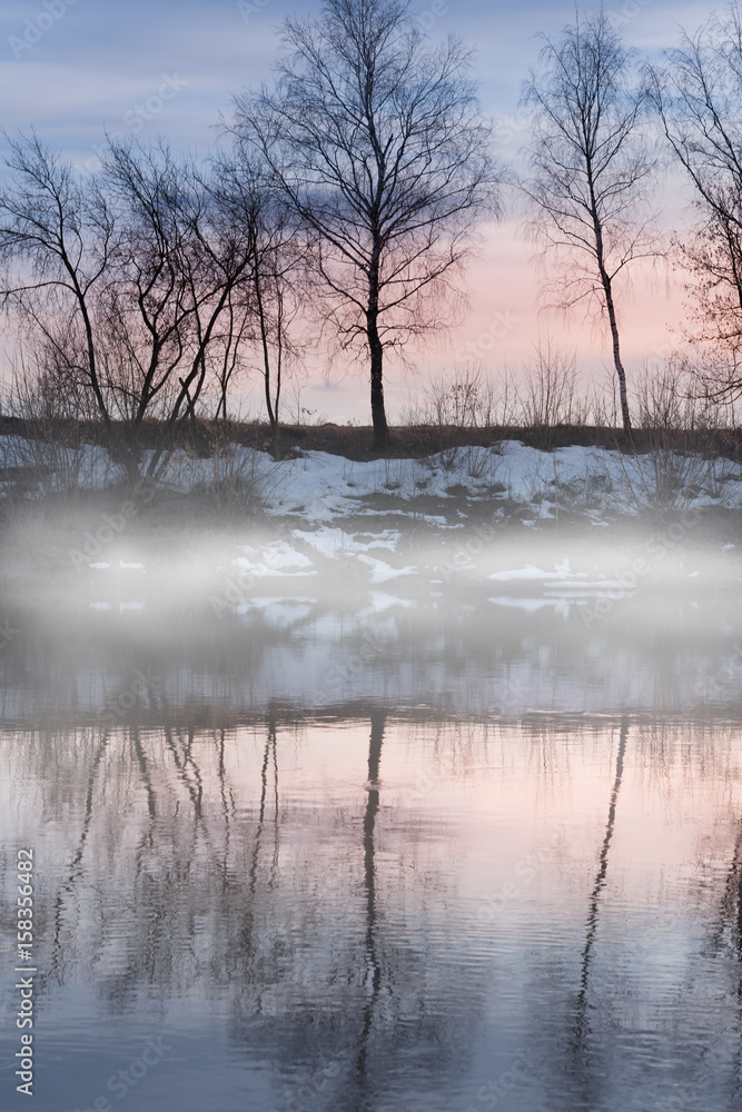 trees and the shores reflected in the water of the river at sunset. trees and the shores reflected in the water of the river at sunset.