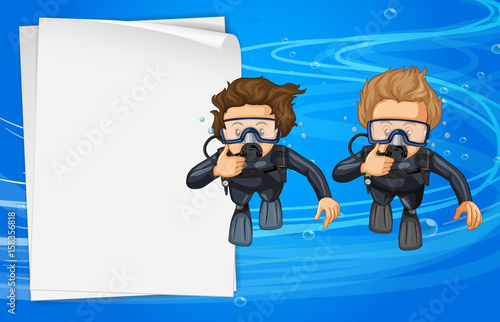 Paper template with two scuba divers