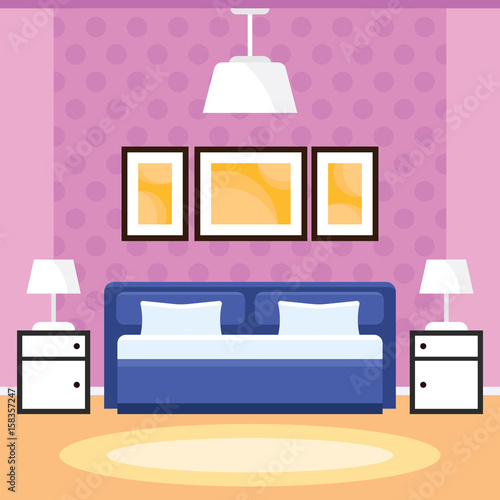 Bedroom Interior with Furniture in a Flat Design