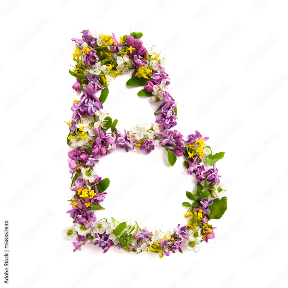 The letter «B» made of various natural small flowers..