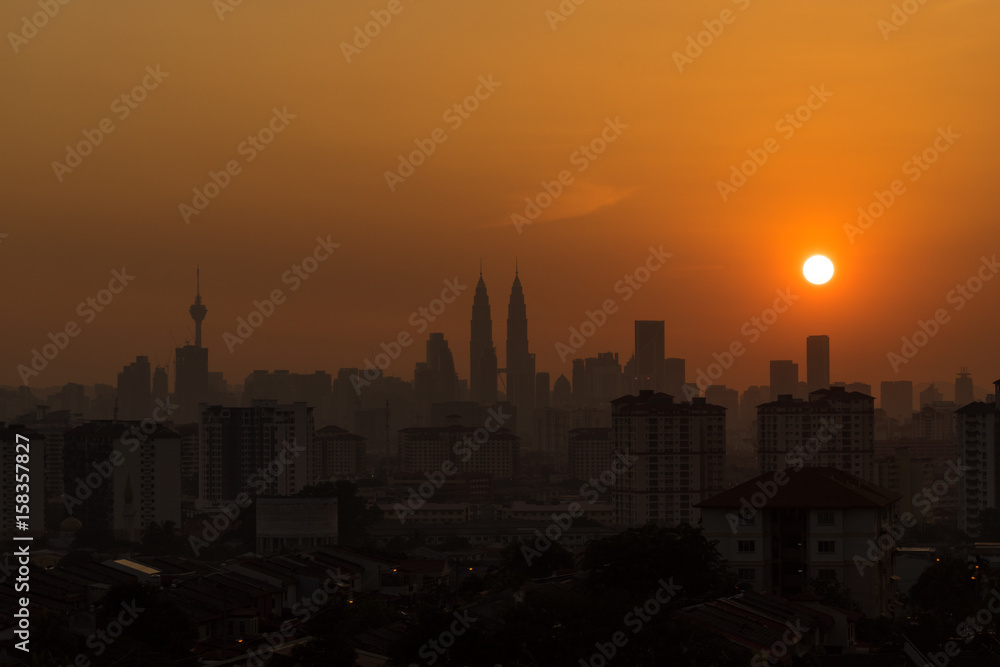 Majestic sunset over downtown Kuala Lumpur, Malaysia