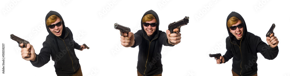 Aggressive man with gun isolated on white Aggressive man with gun isolated on white