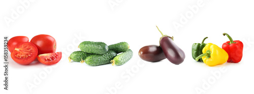 Collage of different vegetables on white background