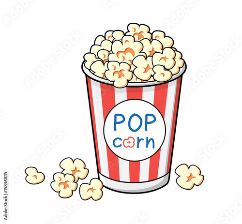 Popcorn in a red striped bucket box isolated