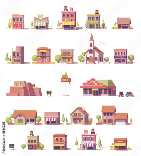 Vector low poly buildings set