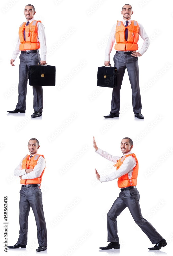 Obraz premium Man in life jacket isolated on white