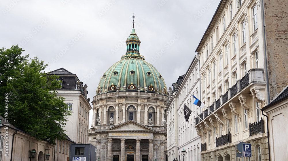COPENHAGEN, DENMARK - MAY 31, 2017: Frederik's Church popularly known as The Marble Church Marmorkirken for its rococo architecture, is an Evangelical Lutheran church in Copenhagen, Denmark