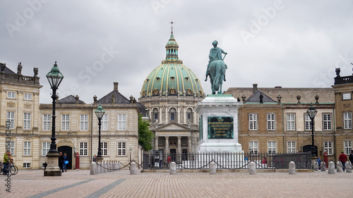 Photography COPENHAGEN, DENMARK - MAY 31, 2017: Amalienborg Slotsplads square with a monumen