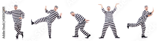 Convict criminal in striped uniform