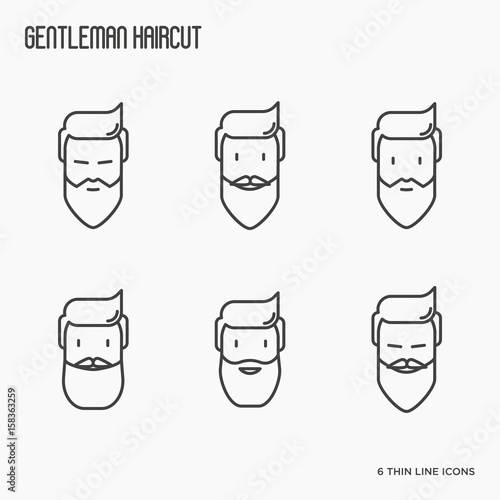 Set of icons with bearded men. Different types of beard. Thin line vector illustration.
