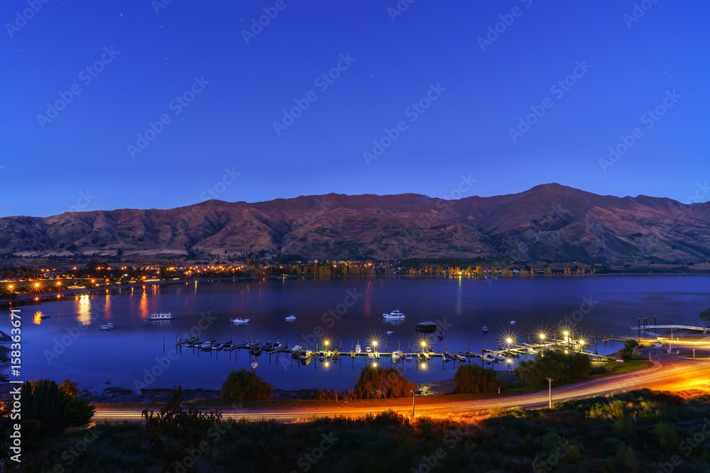 View of Lake Wanaka in the twilight , Wanaka , South Island of New Zealand