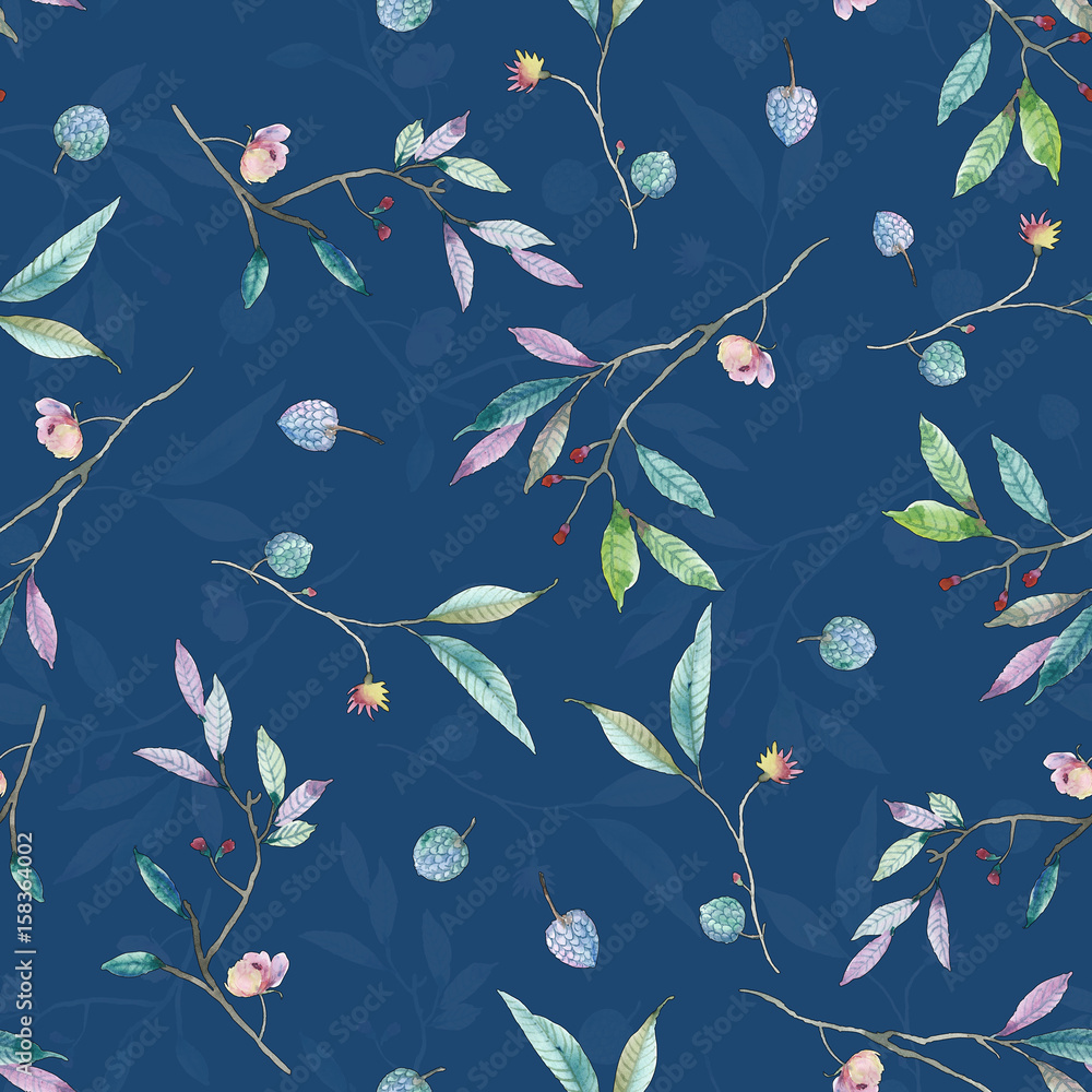 Watercolor pine cones branch leaves Watercolor pine cones branch leaves
