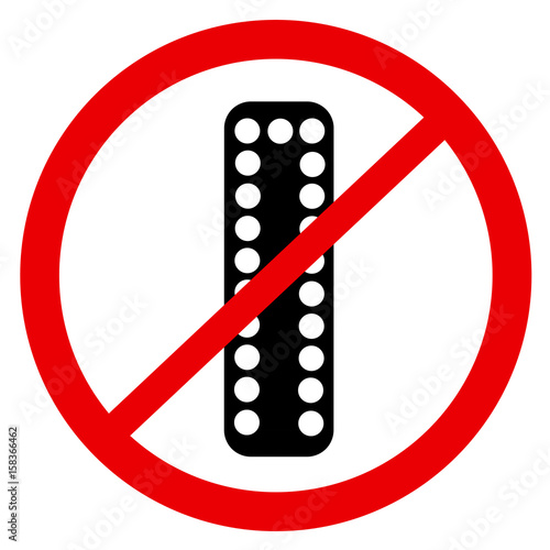 Vector symbol of ban and prohition to use and prescribe birth control pills - negativity of hormonal contraception because of unhealthy side effects, risk and danger of unplanned pregnancy