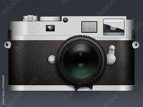 Illustration of camera Leica on gray background with reflection photo