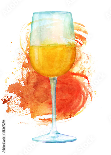 Watercolor drawing of glass of wine with bronze brush stroke