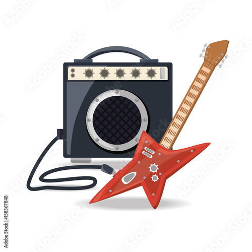 electric guitar with amplifier speaker music vector illustration