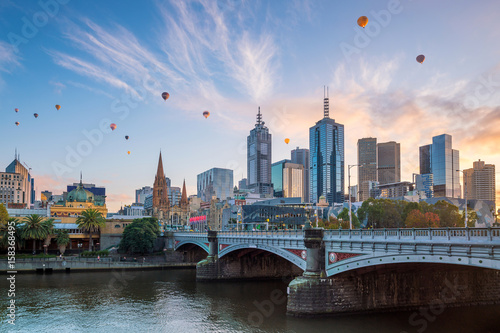Melbourne city skyline at twilight photo