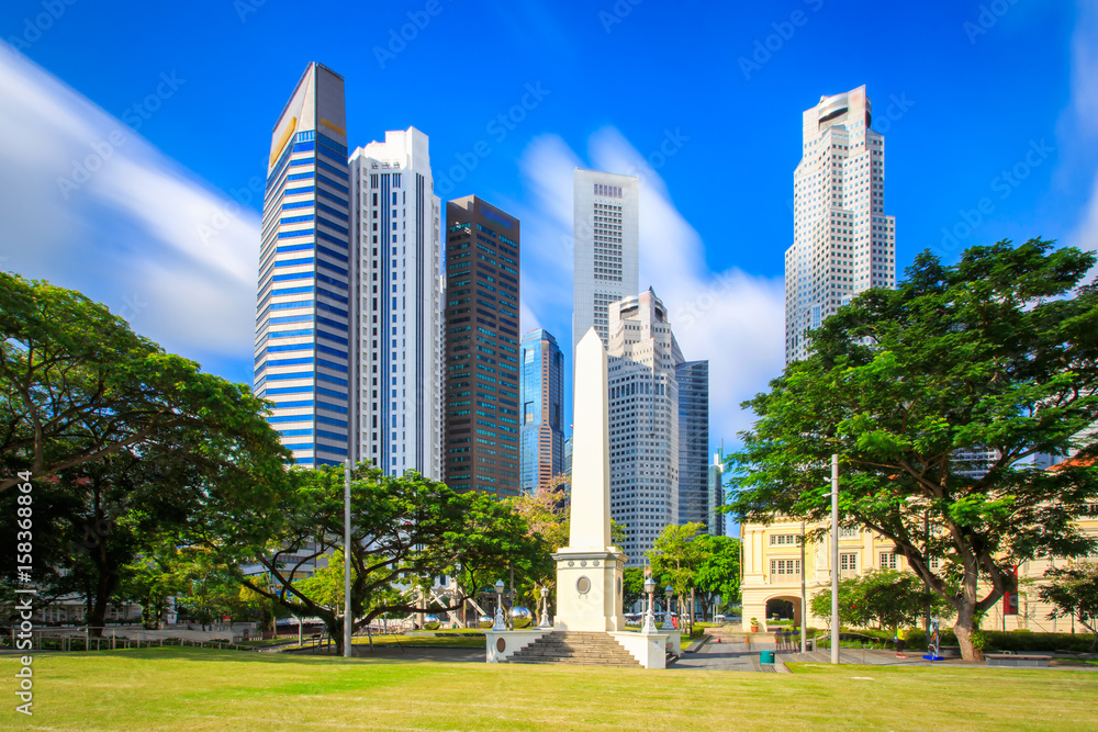 Financial, business building landmark and museum in central park at singapore city