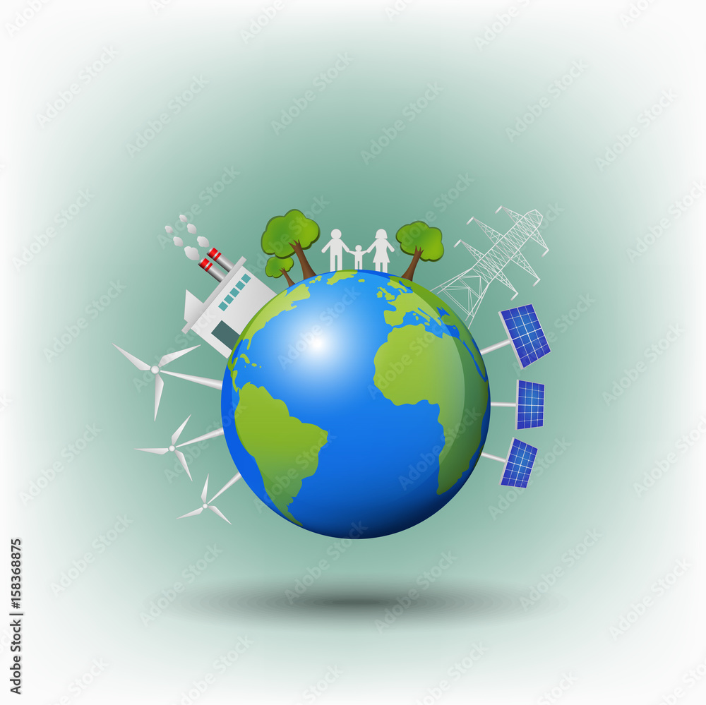 World ecology friendly and sustainable energy concept World ecology friendly and sustainable energy concept