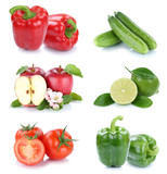 Obst und Gemüse Früchte Apfel Tomaten Paprika Farben frische Collage Freisteller freigestellt isoliert
