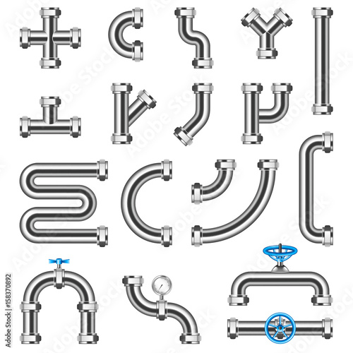 Steel pipes details constructor vector set