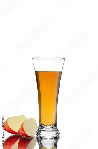 Isolated drink. Cut red apple fruits and glass of fresh juice isolated on white background