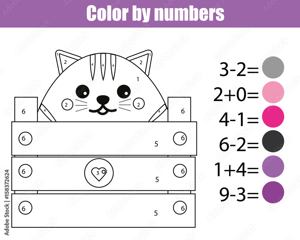 Coloring Page with Cat. Drawing Kids Game. Printable Activity