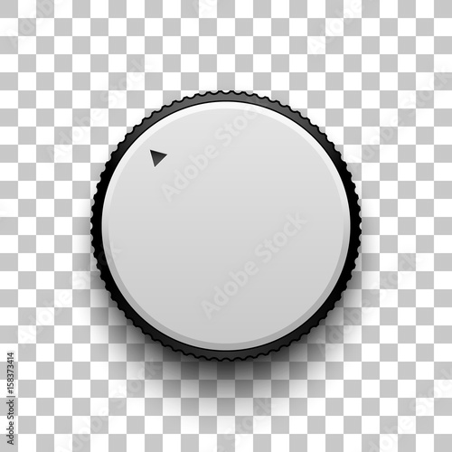 White technology volume knob, music button with realistic designed shadow, range scale and transparent background for design concepts, web, interfaces, UI, applications, apps. Vector illustration.