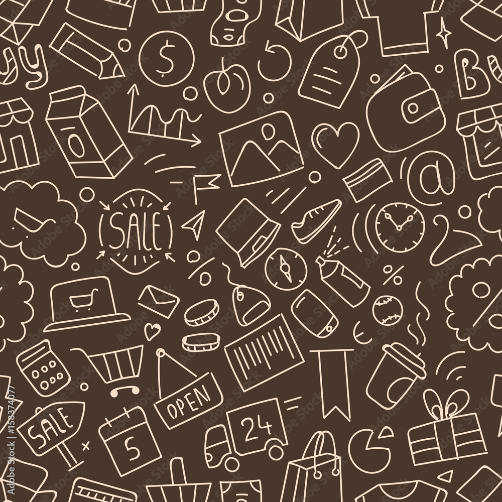 Different web interface doodle silhouettes seamless pattern. Cartoon style sketch illustration vector texture Different web interface doodle silhouettes seamless pattern. Cartoon style sketch illustration vector texture