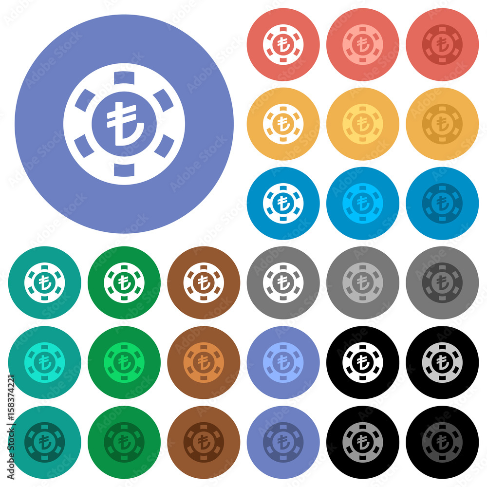 Turkish Lira casino chip round flat multi colored icons Turkish Lira casino chip round flat multi colored icons