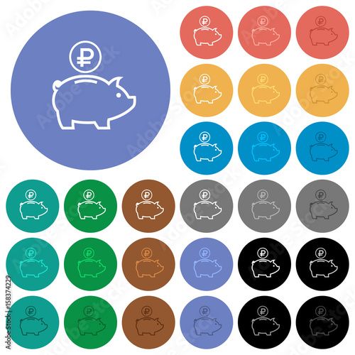 Ruble piggy bank round flat multi colored icons