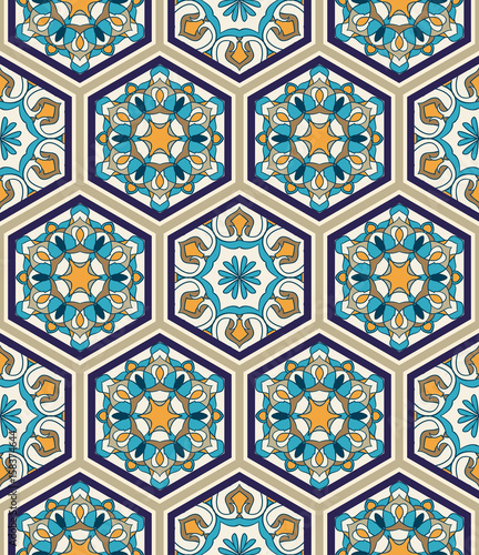 Vector seamless texture. Beautiful pattern for design and fashion with decorative hexagon elements