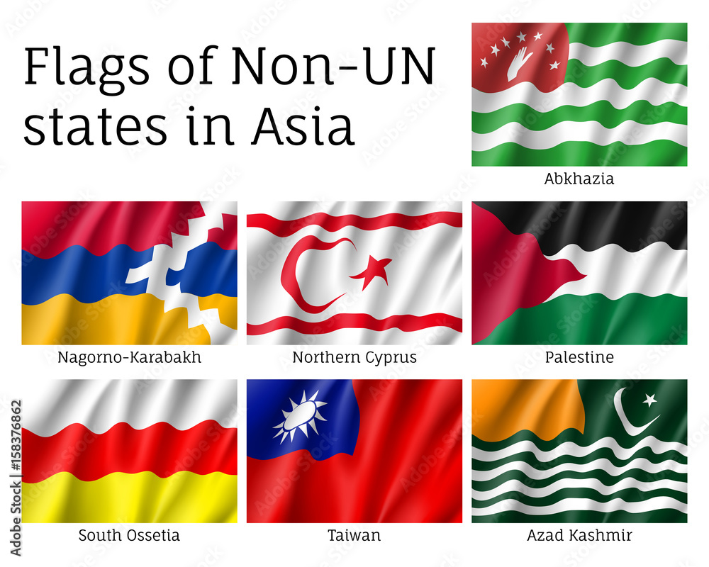 Set of waving flags of non-un states: Abkhazia, Kashmir and Northern ...