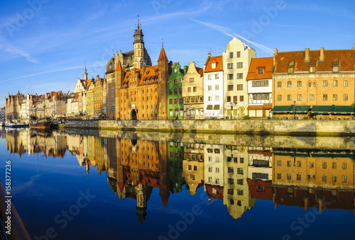 colorful gothic facades of the old town in Gdansk, Poland, on sunset