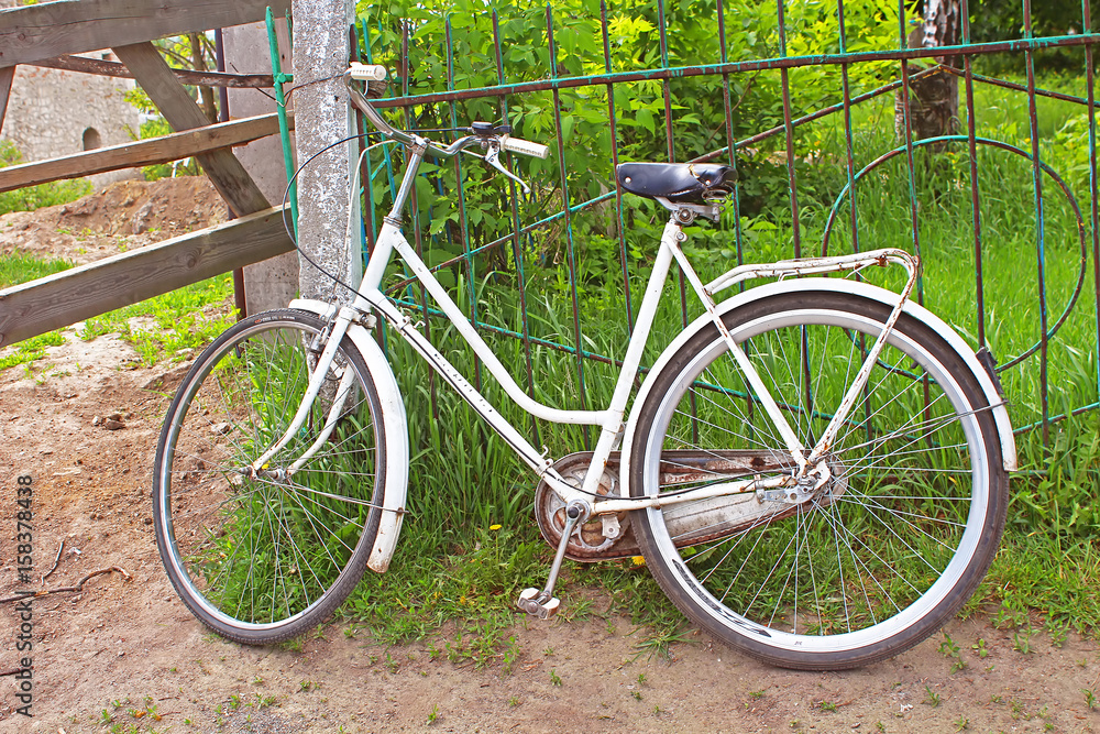 White bicycle in the village