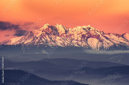 Fototapeta Morning panorama of snowyTatra Mountains, Poland