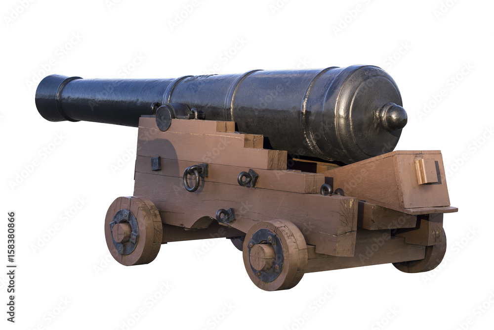 ancient historical gun on a wooden pedestal