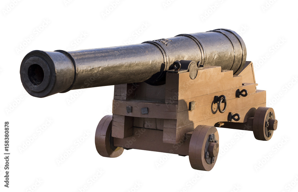 ancient historical gun on a wooden pedestal