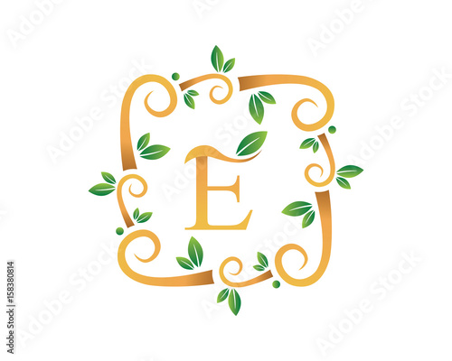 Elegant Floral E Letter With Gold Branch Logo