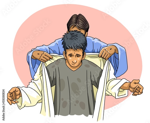 Jesus puts a person in a clean robe of righteousness photo