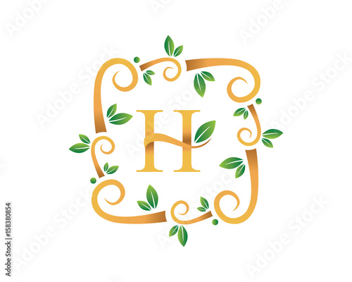 Elegant Floral H Letter With Gold Branch Logo