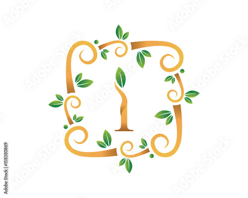 Elegant Floral I Letter With Gold Branch Logo