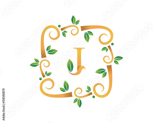 Elegant Floral J Letter With Gold Branch Logo