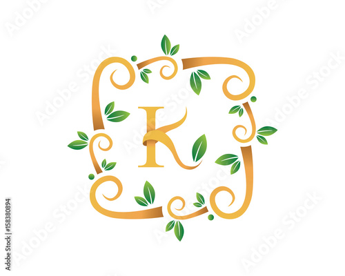 Elegant Floral K Letter With Gold Branch Logo