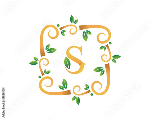 Elegant Floral S Letter With Gold Branch Logo