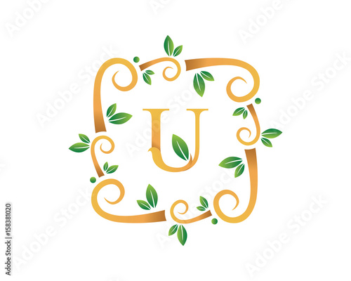 Elegant Floral U Letter With Gold Branch Logo