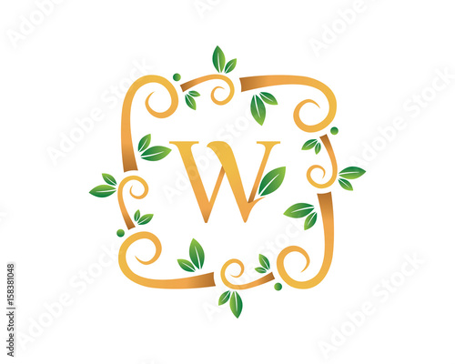 Elegant Floral W Letter With Gold Branch Logo