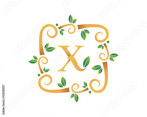 Elegant Floral X Letter With Gold Branch Logo